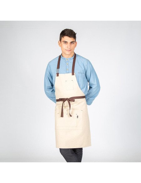 DELANTAL CON PETO BEIGE HEBILLA ENLAZADA 80X68 CM