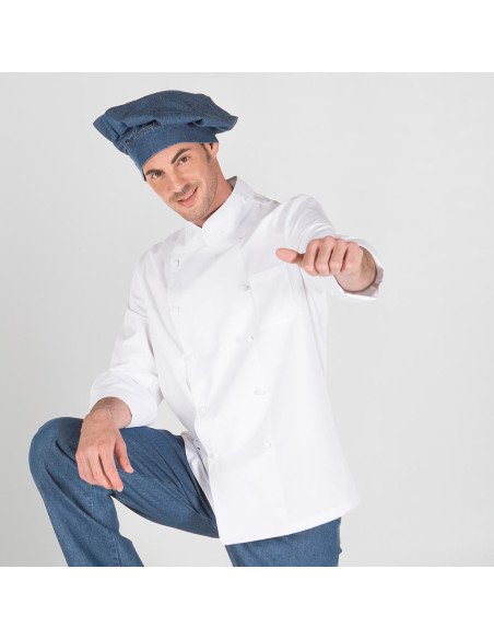 CHAQUETA COCINA UNISEX BOTON FORRADO M/L BLANCA