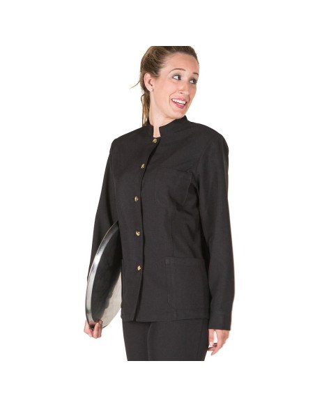 CHAQUETA MUJER MAO NEGRA BOTON DORADO
