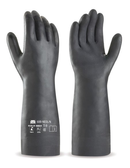 688NEOLNNE Guante largo de neopreno  negro para riesgos mecánicos, químicos y microorganismos