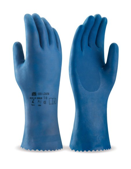 688LDANA Guante tipo doméstico de látex en  azul para riesgos químicos y microorganismos