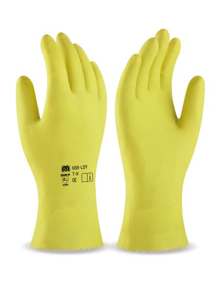 688LDY Guante tipo doméstico de látex en  amarillo para riesgos mecánicos superficiales