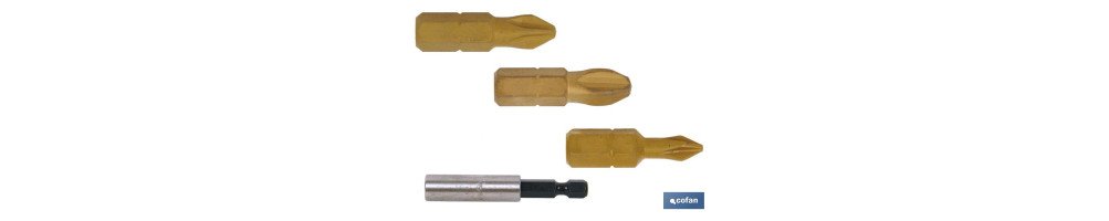 Kit de puntas de Titanio para atornillar y adaptador | Contenido 3 puntas Phillips y un adaptador | Modelo 1/4 PH