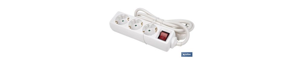 Base múltiple bipolar de 3 tomas para enchufes | Cable de 1,4 m | Interruptor de encendido