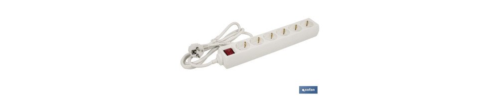 Base múltiple bipolar de 6 tomas para enchufes | Cable de 1,4 m | Interruptor de encendido