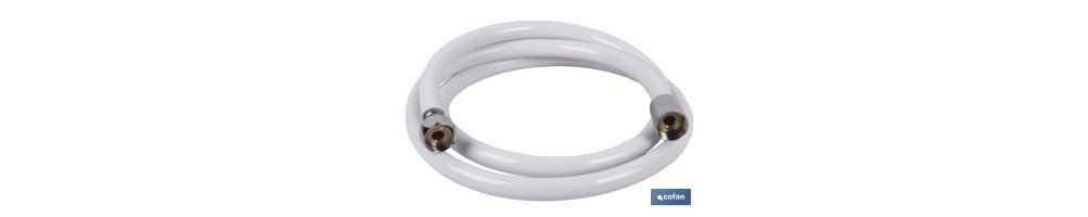 Flexo de Ducha | Fabricado en PVC | Color Blanco | Racores de Latón | Longitud 1,5 | Rosca 1/2 Universal