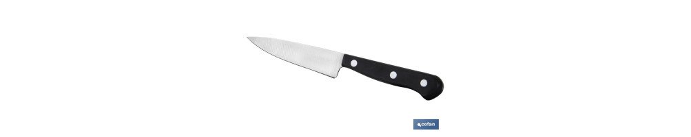 Cuchillo mondador | Modelo Saffron | Medida de 10,5 cm | Hoja de Acero Inox | Mango de Polioximetileno | Color Negro
