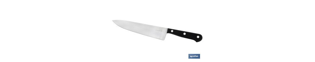 Cuchillo cocinero | Modelo Saffron | Medida de 20 cm | Hoja de Acero Inox | Mango de Polioximetileno | Color Negro