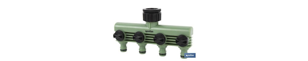 Colector de riego | Con 4 salidas ajustables para mangueras de Jardín | Con adaptador de grifo