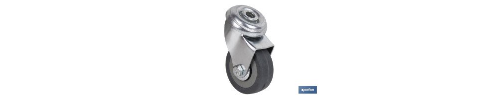 Rueda de goma gris para tornillo pasante | Diámetros desde 30 mm hasta 75 mm | Para pesos desde 25 kg hasta 45 kg