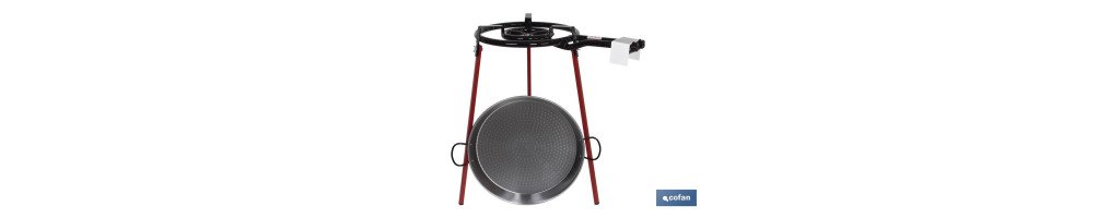 Kit paellera + quemador + patas | Incluye pellera de acero pulido | Pack completo