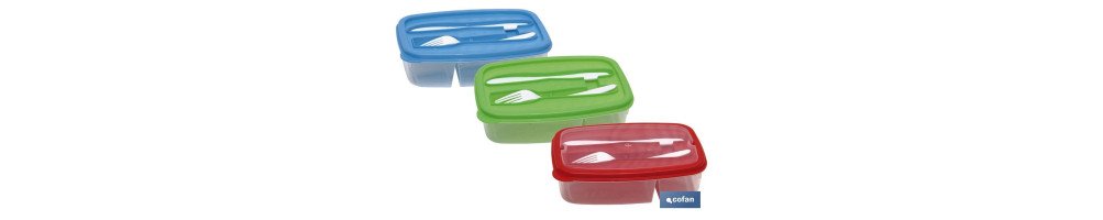 Fiambrera rectangular con cubiertos | Capacidad para 1,5 litros | Disponible en varios colores