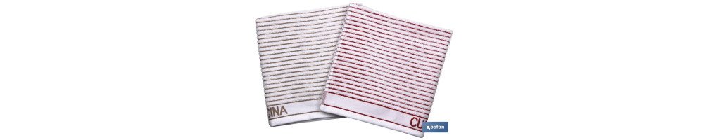 Pack de 2 paños de cocina | Medida 50 x 50 cm | Color Blanco con rayas | Modelo Syrah