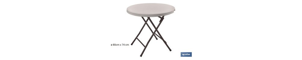 Mesa plegable redonda de color blanco | Peso máximo: 120 kg | Adecuada para 6 personas | Medidas abierta: Ø88 x 74 cm