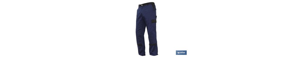 Pantalón de Trabajo | Flex | Modelo Jano | Slim Fit | Composición 97,76% Algodón y 2,24% Elastano | Color Azul Marino/Negro