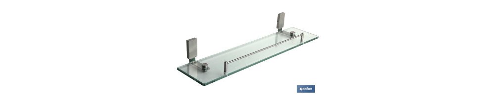 Estante de Vidrio y Acero Inoxidable 304 Satinado | Modelo Madeira | Medida 63 x 16 x 7 cm