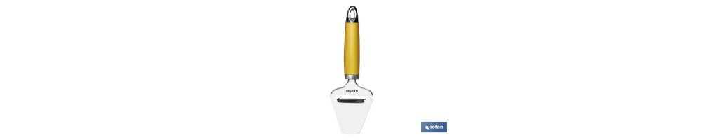 Paleta Corta Quesos Modelo Sena | Fabricado en Acero Inox con Mango ABS | Color Amarillo | Medida 22 cm