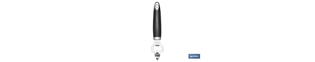 Abridor de Botellas Modelo Sena | Fabricado en Acero Inox con Mango ABS | Color Negro | Medida 18,5 cm