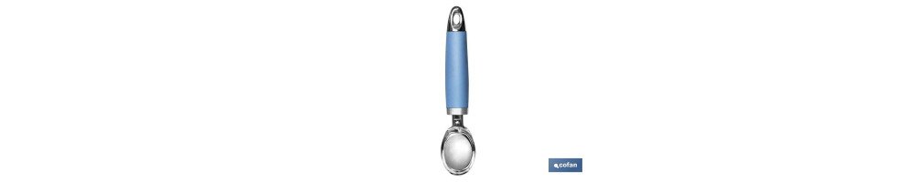 Cuchara de Helado Modelo Sena | Fabricado en Acero Inox con Mango ABS | Color Azul | Medida 18 cm
