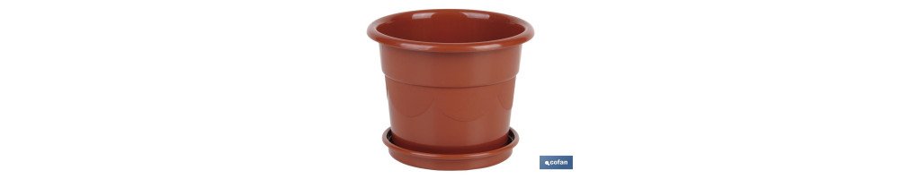 Maceta redonda con plato | Especial para plantas y flores | Perfecta para colocar en exterior e interior