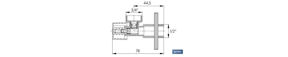 Válvula de Escuadra para Lavadora | Medidas: 1/2 x 3/4 | Fabricada en Latón CV617N | Cierre y Apertura 1/4 de Vuelta