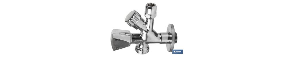 Válvula de Escuadra | Medidas: 1/2 x 3/4 x 3/8 | Modelo Combi | Fabricada en Latón CW617N | Rosca de Entrada a Gas