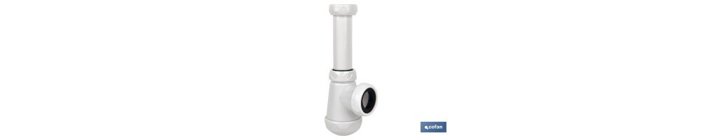 Sifón de Botella Corto | Extensible | Racor de 1 1/4 | Con Salida de 40 mm | Junta Cónica reductora de Ø32 mm