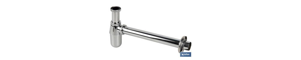 Sifón de botella Cromado | Extensible | Con Salida Horizontal de 330 mm y Ø32 mm | Rosca 1 1/4