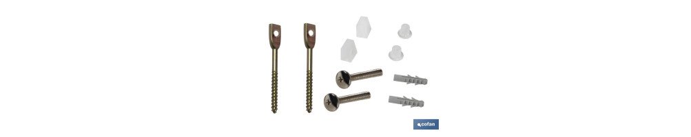 Conjunto de Tornillos Horizontales | Fijación para el Inodoro | M5 x 75 | Compuesto de Dos Tornillos, Tapones y Tacos