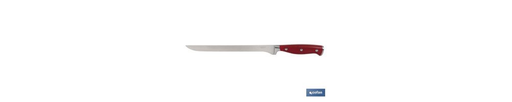 Cuchillo Jamonero y Salmonero con forjado francés | En Color Rojo | Medida de la hoja de 25 cm