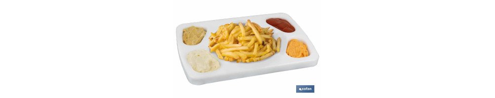 Tabla Salsera para 5 Salsas | Medida 30 x 20 x 1,5 cm | Color Blanco