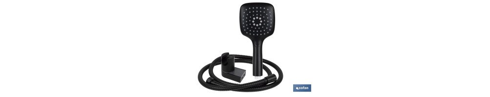 Kit de Ducha | Color Grifería Negra | Incluye Mango + Flexo + Soporte