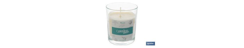Vela aromática de cera vegetal | Aroma a océano | Mecha de algodón