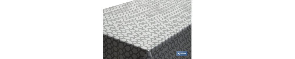 Rollo de mantel antimanchas de estampado digital con diseño de hexágonos | 50 % algodón y 50 % PVC | Medidas: 1,40 x 25 m