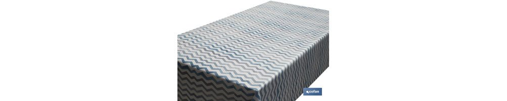 Rollo de mantel antimanchas con estampado digital de diseño con rayas | 50 % algodón y 50 % PVC | Medidas: 1,40 x 25 m