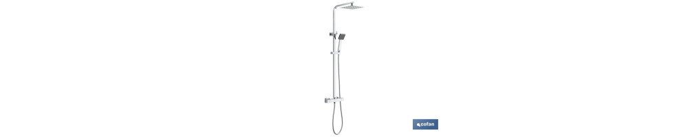 Columna de Ducha Termostática con diseño de Cabezal Cuadrado | Regulable en Altura