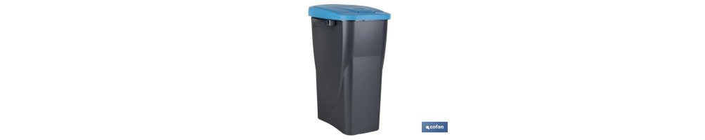 Cubo de basura azul para reciclar materiales de papel y cartón | Tres medidas y capacidades diferentes