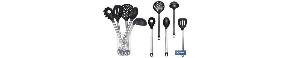 Set de 6 utensilios negros para cocina de la gama Neige