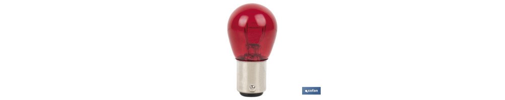 Lámpara de 2 polos descentrada 12 V | Casquillo de tipo BAW15d | Bombilla P21/5W en color rojo