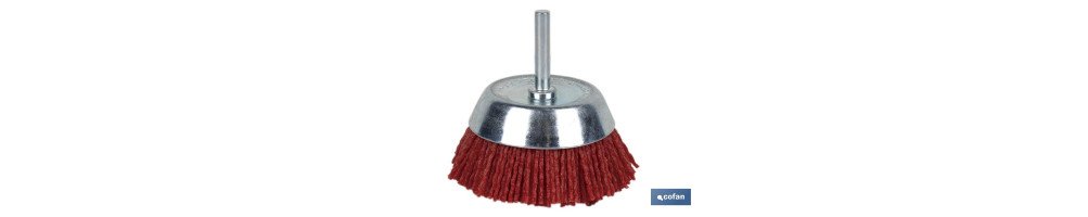 Cepillo Copa con Filamentos Abrasivos de Nylon | Diferentes medidas | Para pulir, esmerilar, eliminar óxido, etc.