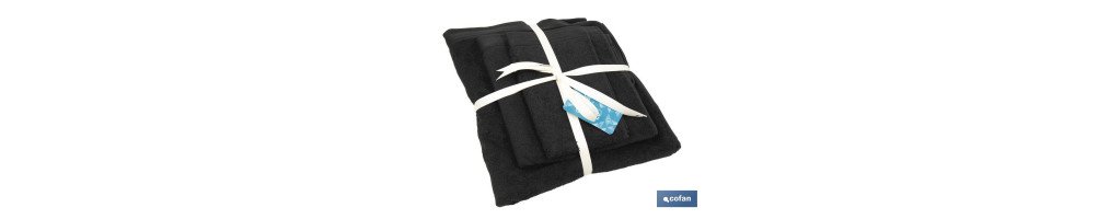 Juego de 3 toallas de color negro con 580 g/m2 | Gama Brillante | Set de toallas 100 % de algodón