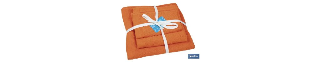 Juego de 3 toallas de color naranja (orange) con 580 g/m2 | Gama Amanecer | Set de toallas 100 % de algodón
