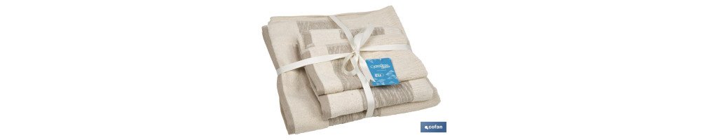 Juego de 3 toallas de color nature con 600 g/m2 | Gama Alma | Set de toallas 95 % de algodón y 5 % de lino