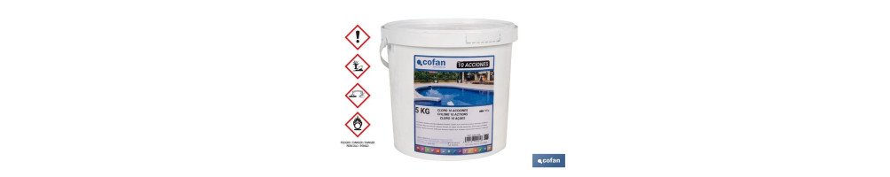 Cloro de 10 acciones en tabletas | Envase de 5 kg | Tratamiento multifunción para piscinas