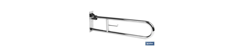 Barra de Apoyo Abatible Vertical con Accesorio para Papel Higiénico | Medida: 74 cm de largo y 3,2 cm de diámetro