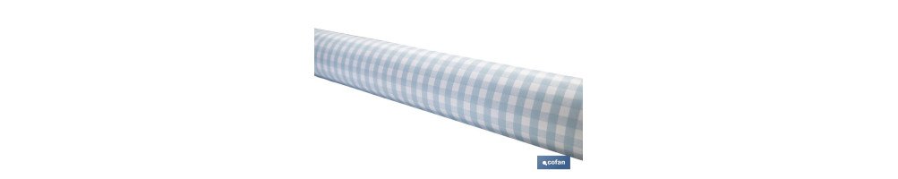 Mantel antimanchas | Diseño en cuadros vichy azules | Materiales: vinilo y poliéster | Impermeable | Fácil de limpiar | Disponi