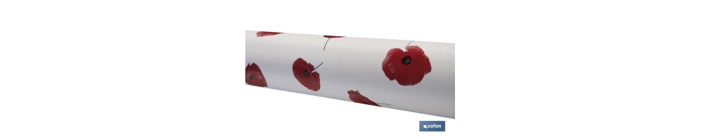 Hule con diseño moderno de amapolas | Materiales: PVC y polipropileno | Fácil de limpiar | Disponible en diferentes medidas