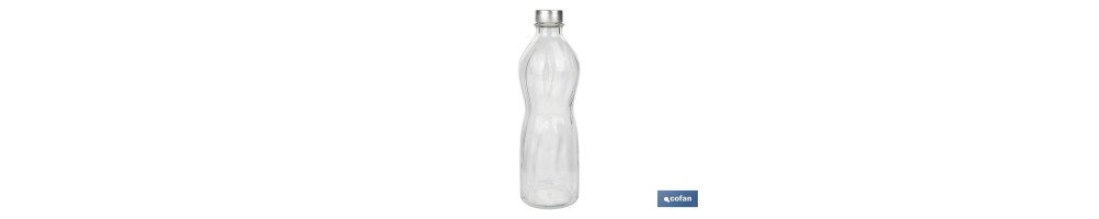 Botella de vidrio transparente con tapón de acero inoxidable | Capacidad: 1 litro