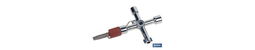 Llave de cabina multifuncional | Aleación de zinc cromada | 7 perfiles | Longitud: 7,5 cm