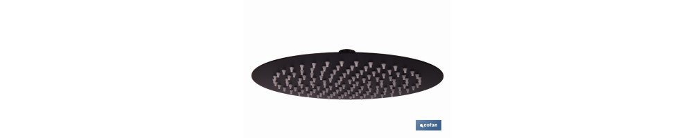 Cabezal de ducha redondo orientable | Diseño extrafino | Tecnología antical | Medidas: Ø24,5 cm | Disponible en acabado negro m
